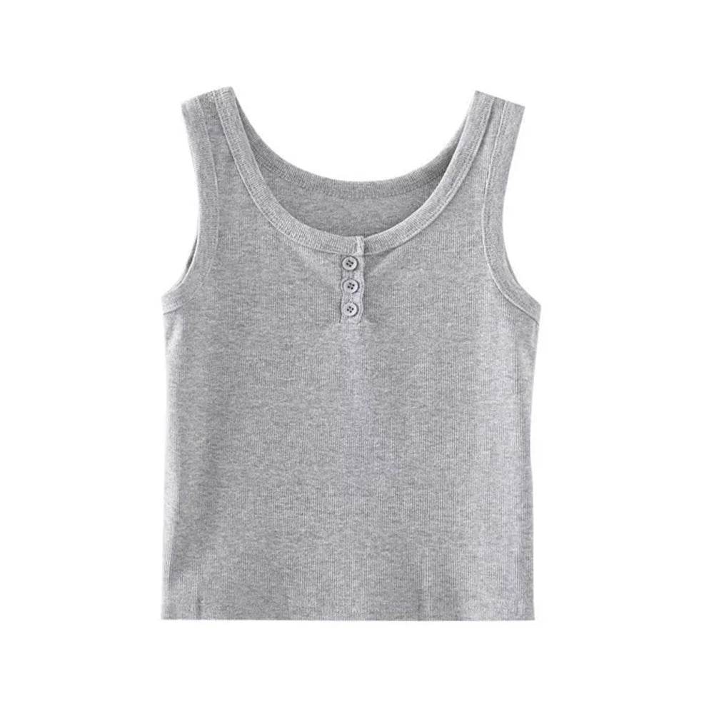 Tank Top for Women Ribbed Button Down Sleeveless Blouse Solid Color Casual Women's Teens Trendy Basic Summer Dresses - AIAZ