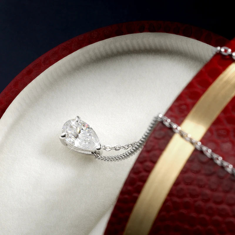EWYA Solitaire Pear Cut 1-5CT D Color Moissanite Diamond Pendant for Women 925 Silver Plated 18k Rose Gold Chain Necklace GRA