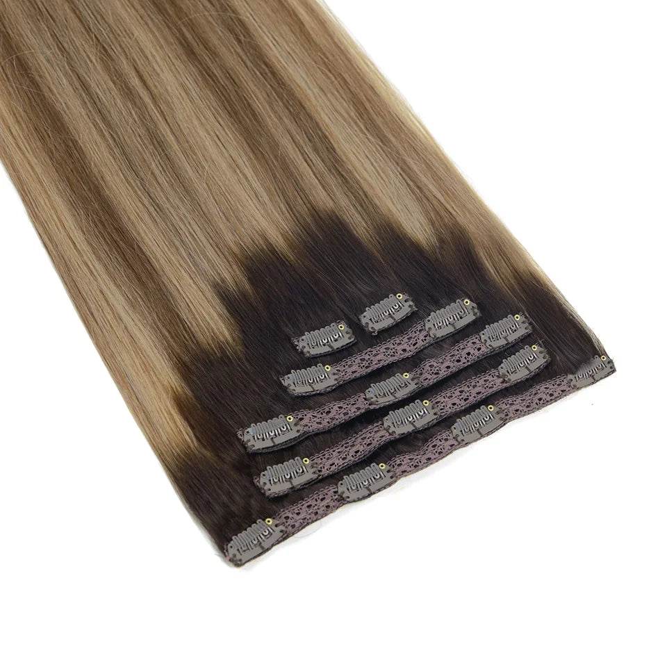BHF Clip in Hair Extensions Human Hair Straight Remy Hair Natural Black Light Brown Honey Ombre Hair Extensions With Clips 70g - AIAZ