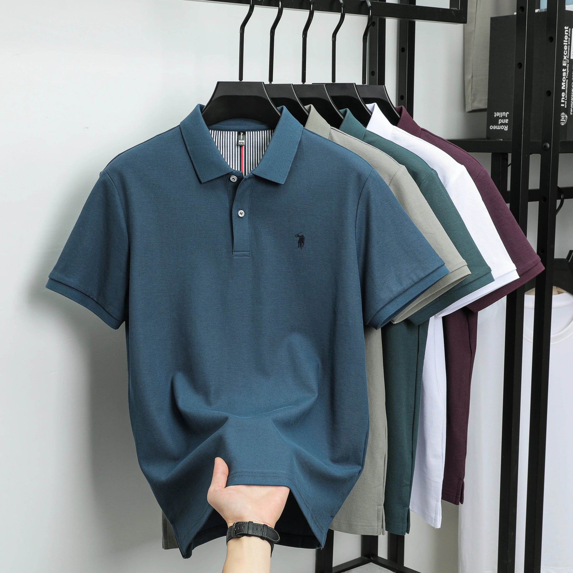 100% pure cotton summer new fashionable men's shortsleeved luxury customized business polo shirt exquisite embroidery Tshirt top - AIAZ