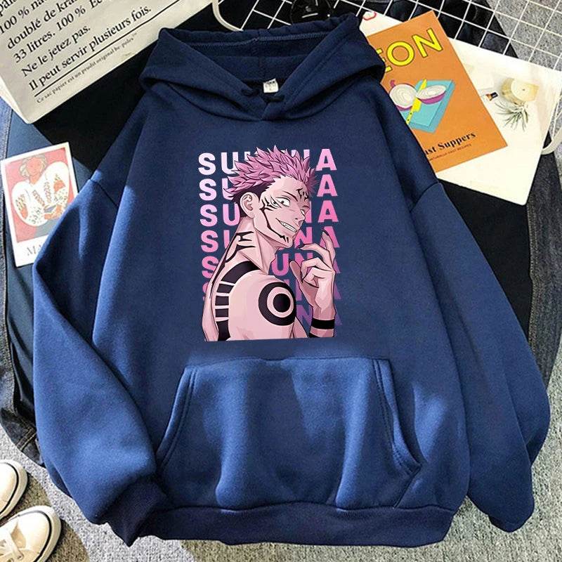 Fashion Unisex Hoodies Anime Ryomen Sukuna Printed Hooded Seatshirts Streetwear Casual Pullover Tops - AIAZ