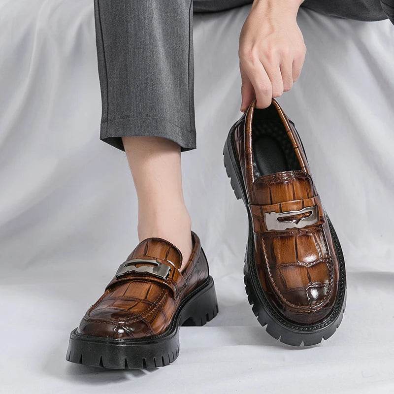 Platform New Men's Dress Leather Shoes High Classic Comfortable Pointed Toe Lace-up Business Shoes Fashion Casual Wedding Party - AIAZ