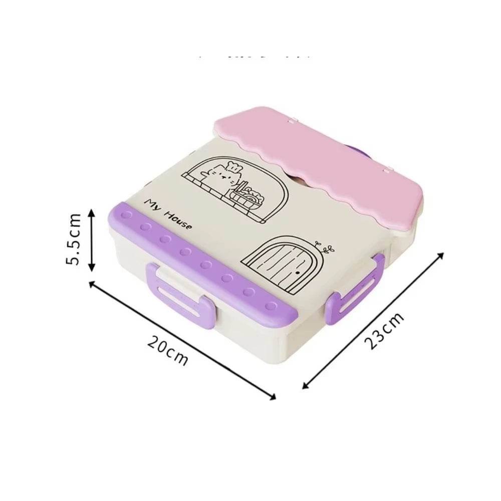 Kids Bento Lunch Box Cute 4 Compartments Food Storage Containers Box Suitable For Microwave Fridge Portable Kids School - AIAZ