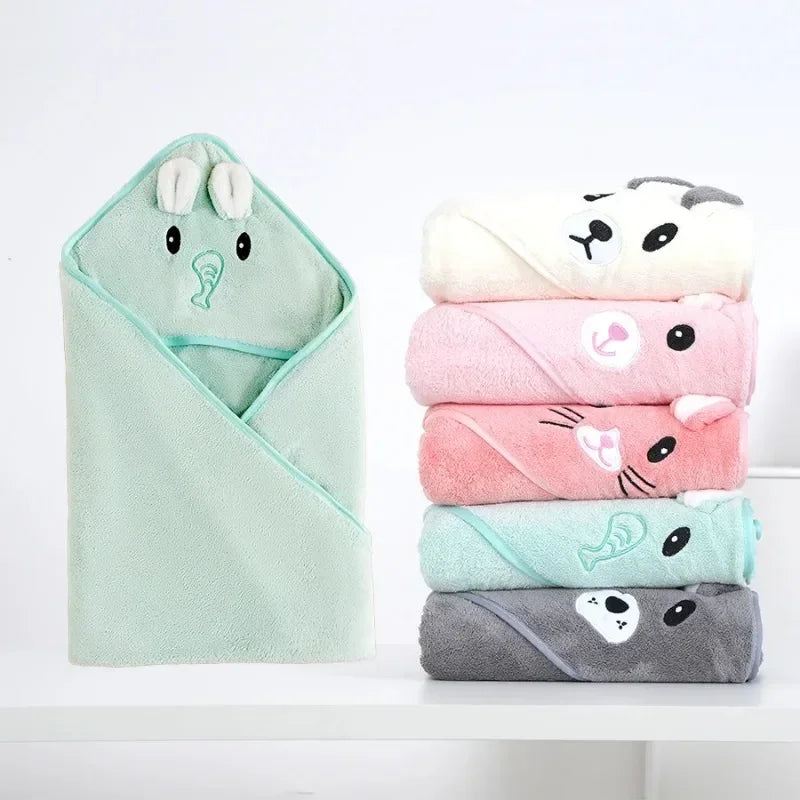 Hooded Coral Velvet Baby Bath Towel Cartoon Baby Elephant Wrap Blanket Super Absorbent Warm Bathrobe Newborn Baby Bath Towel