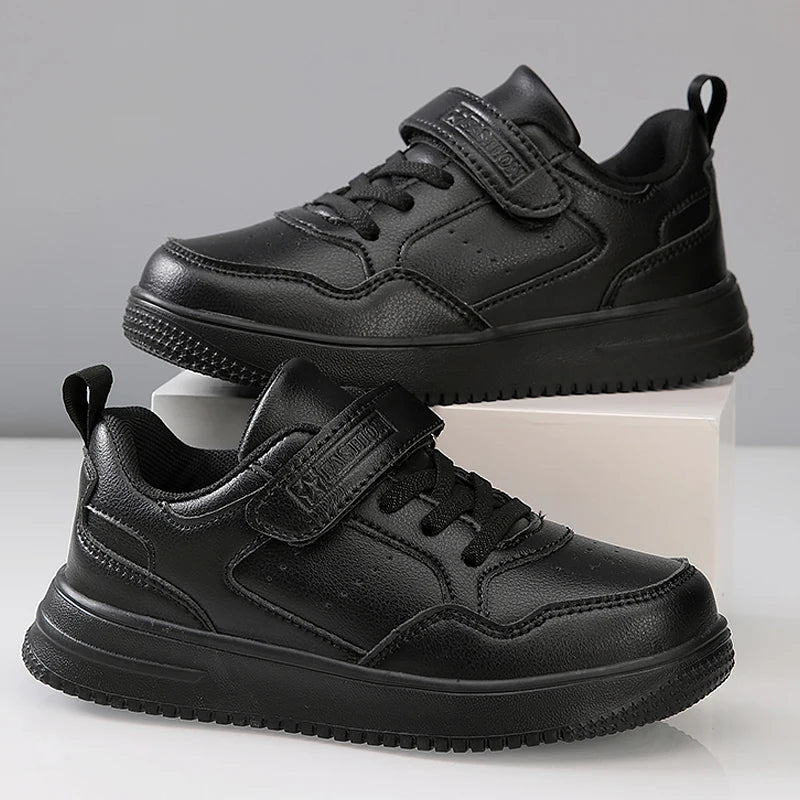 Black Kids Shoes Sports Running Casual Walking Student Fashion New Leather Children's Sneakers Breathable Soft Child Outdoor