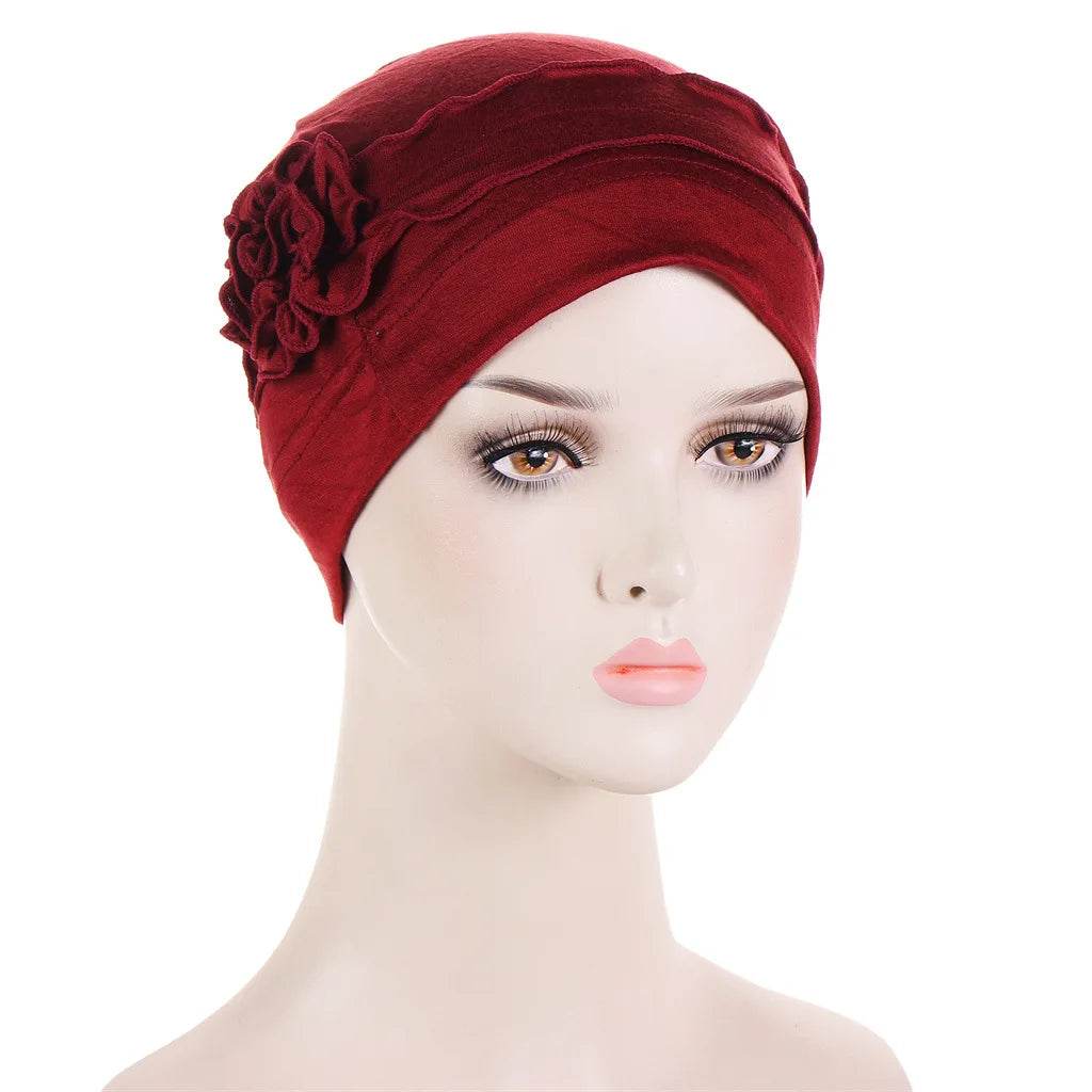 Muslim Fashion Flowers Turban Cap Solid Color Women Hijabs Islamic Chemo Cap Head Scarf Ladies Head Wrap Cover Hijab Scarf - AIAZ
