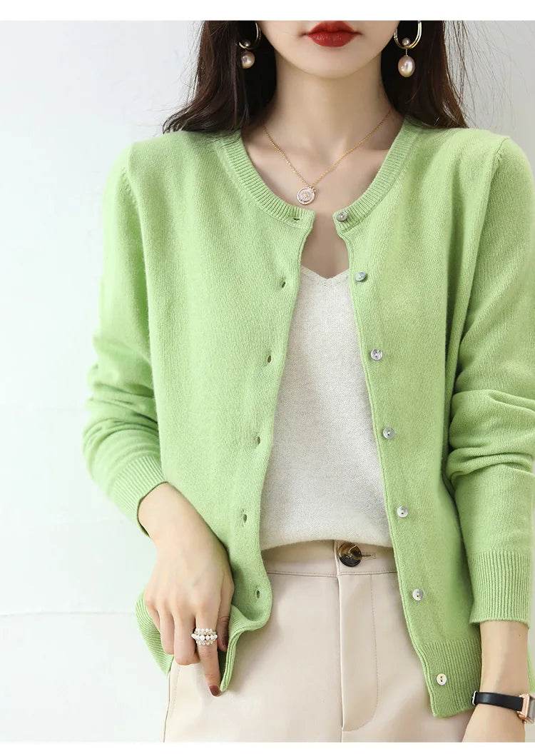 Knitted Cardigan Women's Sweater Autumn And Winter 2022 New Solid Color Coat Round Neck Short Long Sleeve Loose Korean Fashion - AIAZ