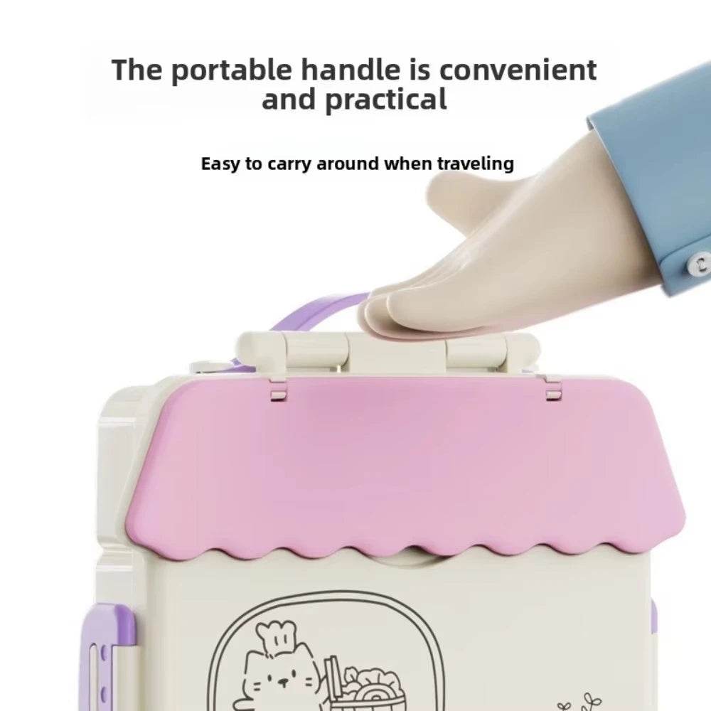 Kids Bento Lunch Box Cute 4 Compartments Food Storage Containers Box Suitable For Microwave Fridge Portable Kids School - AIAZ