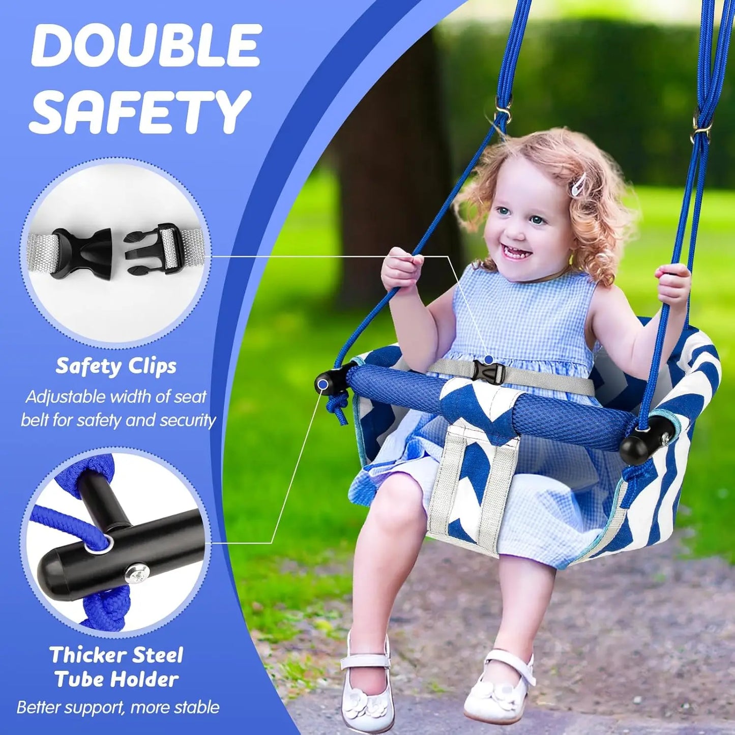 Toddler Swing with Safety Belt fit 3-6 Years Indoor Baby Swing Seat Hanging Swing Chair for Home, Courtyard & Backyard Use