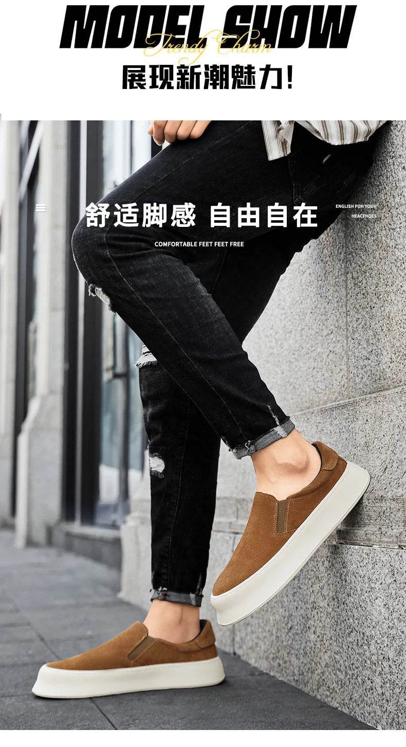 Men's shoes summer 2024 new low-top all-match nubuck leather sneakers lightweight slip-on slip-on shoes fashionable casual shoes - AIAZ