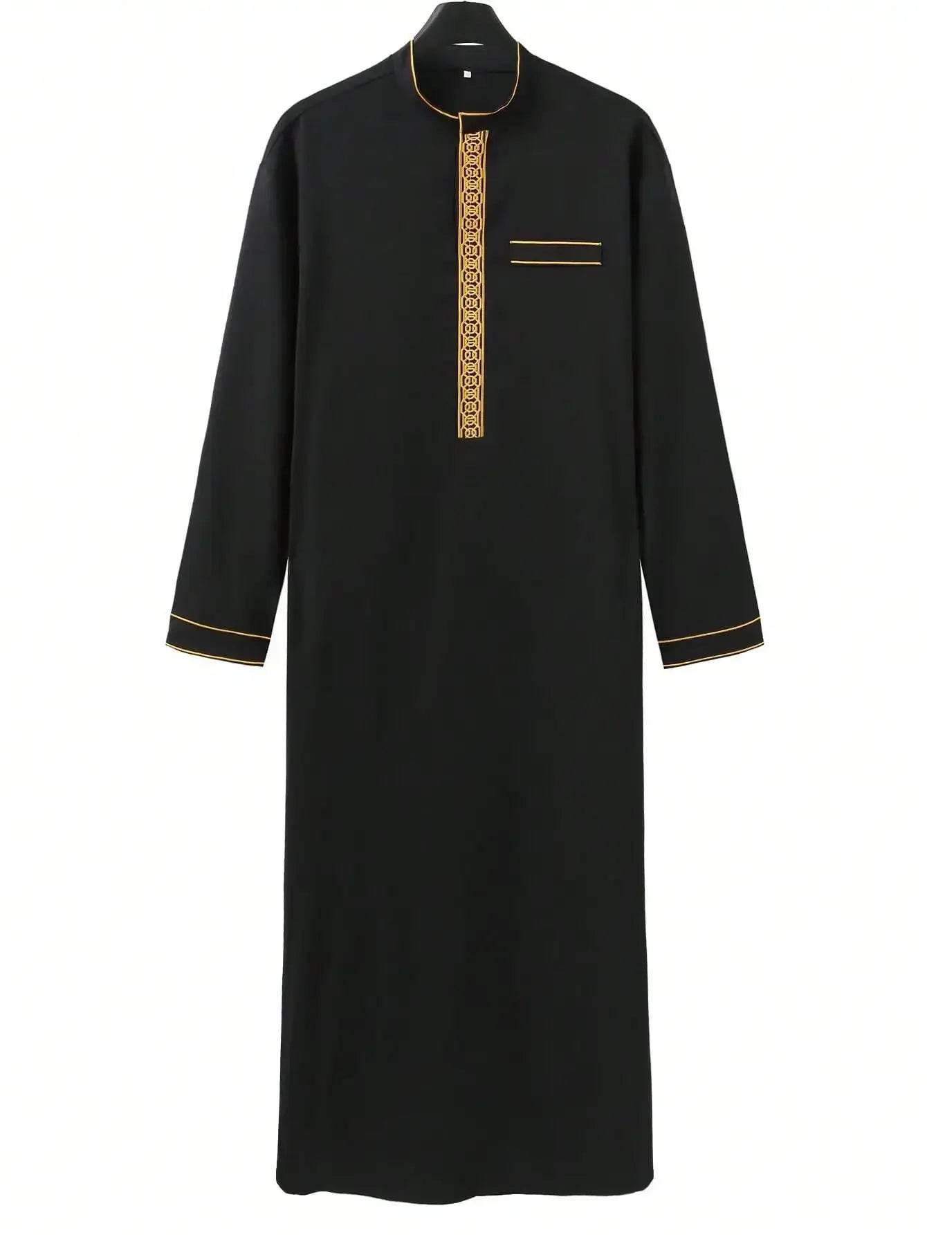 Muslim men's robe long-sleeved ethnic style embroidered stand collar Arabic clothing men's Islamic casual robe - AIAZ