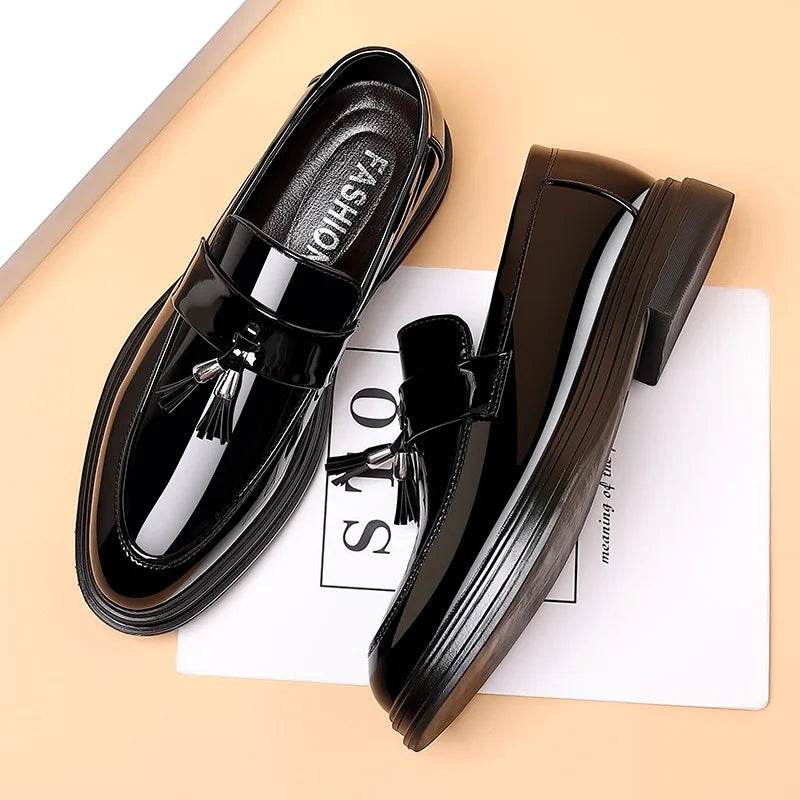 2024 New Men's Casual Business Leather Shoes Bright Black Wedding Banquet Dress Leather Shoes Large fashion Men's Shoes 38-48 - AIAZ