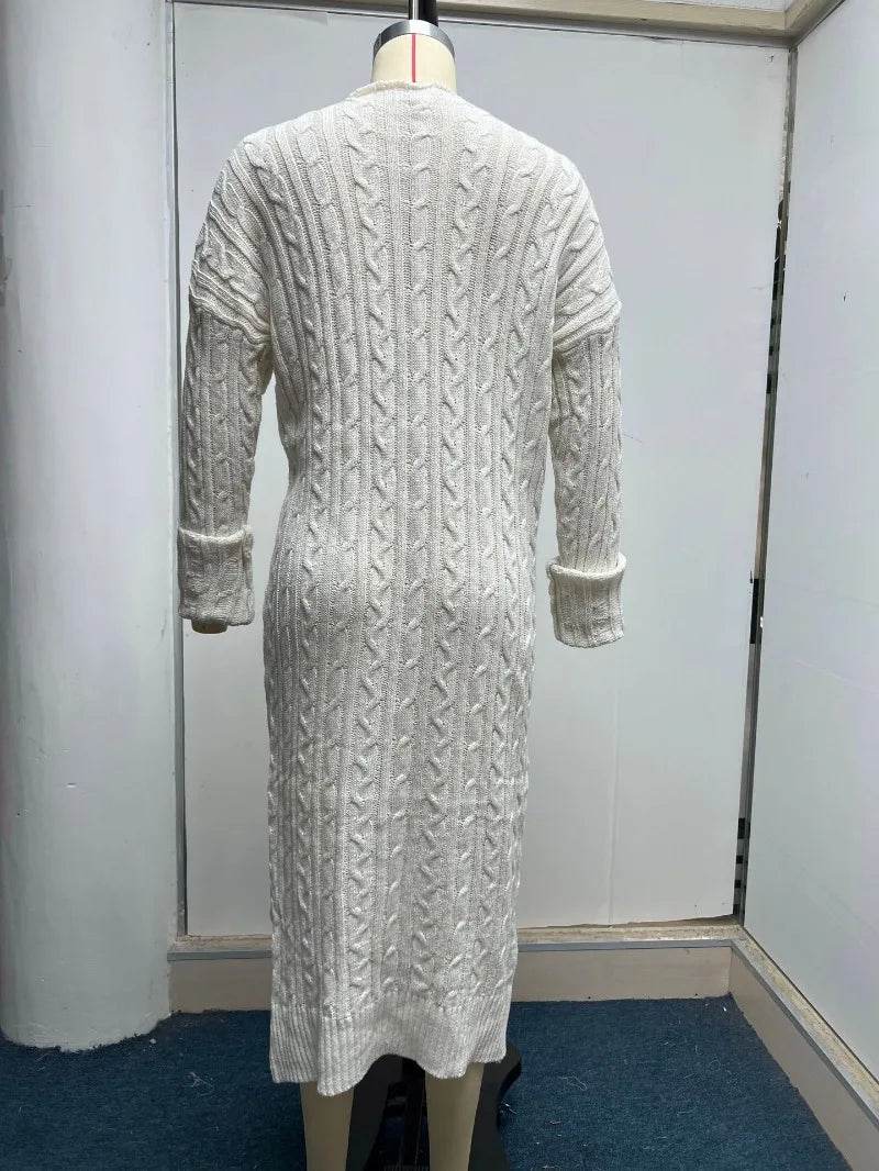 Women Knitted Cardigan Sweater Top Autumn Winter Vintage Fashion Loose Warm Long Sleeve Pocket Twisted Long Knitwear Outwear - AIAZ