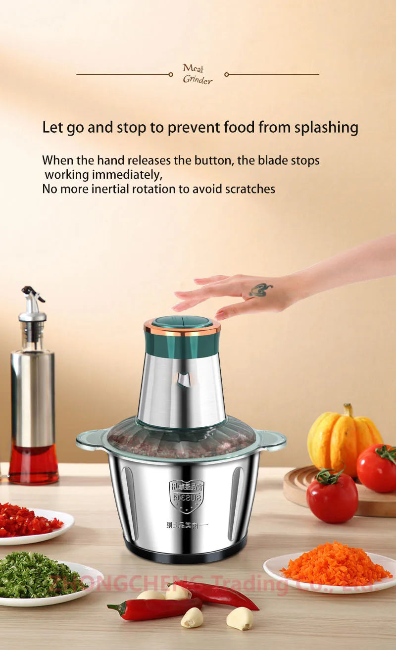 Kitchen household electric meat grinder stainless steel stuffing minced vegetables minced meat mincer small garlic chili cooker