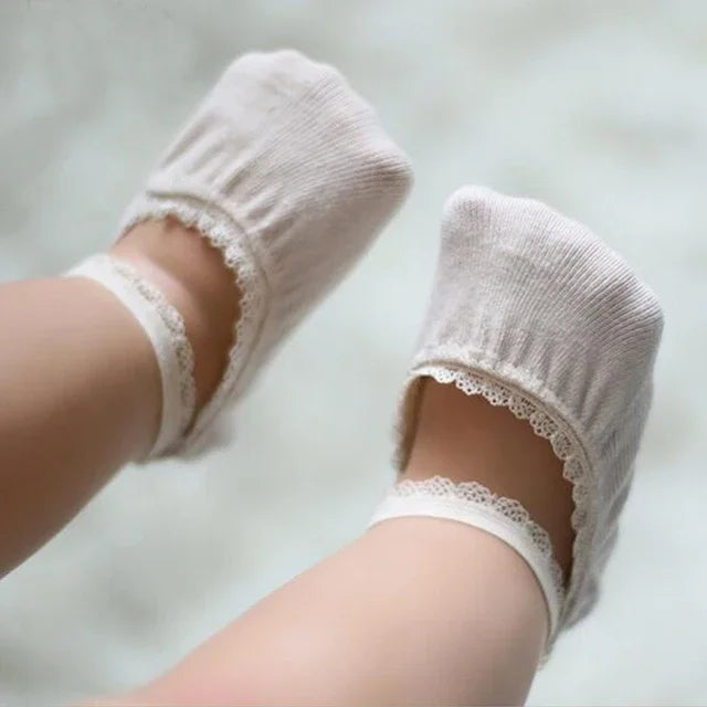 Newborn Baby Socks Summer Lace Baby Socks Solid Color Princess Baby Girl Infant Anti-slip Socks With Rubber Soles