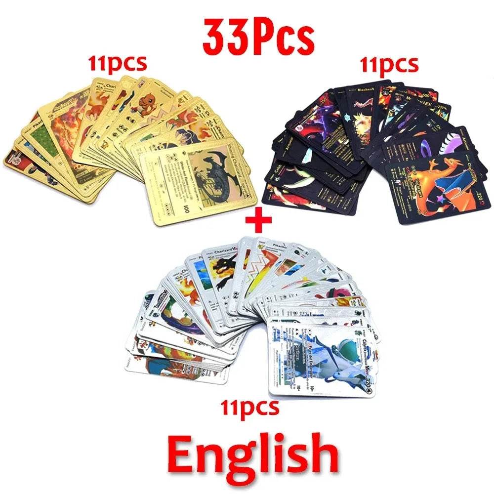 Pokemon Cards Vmax GX Gold Foil Flash Card English Spanish Colorful Pikachu Charizard French German Game Battle Collection Cards - AIAZ