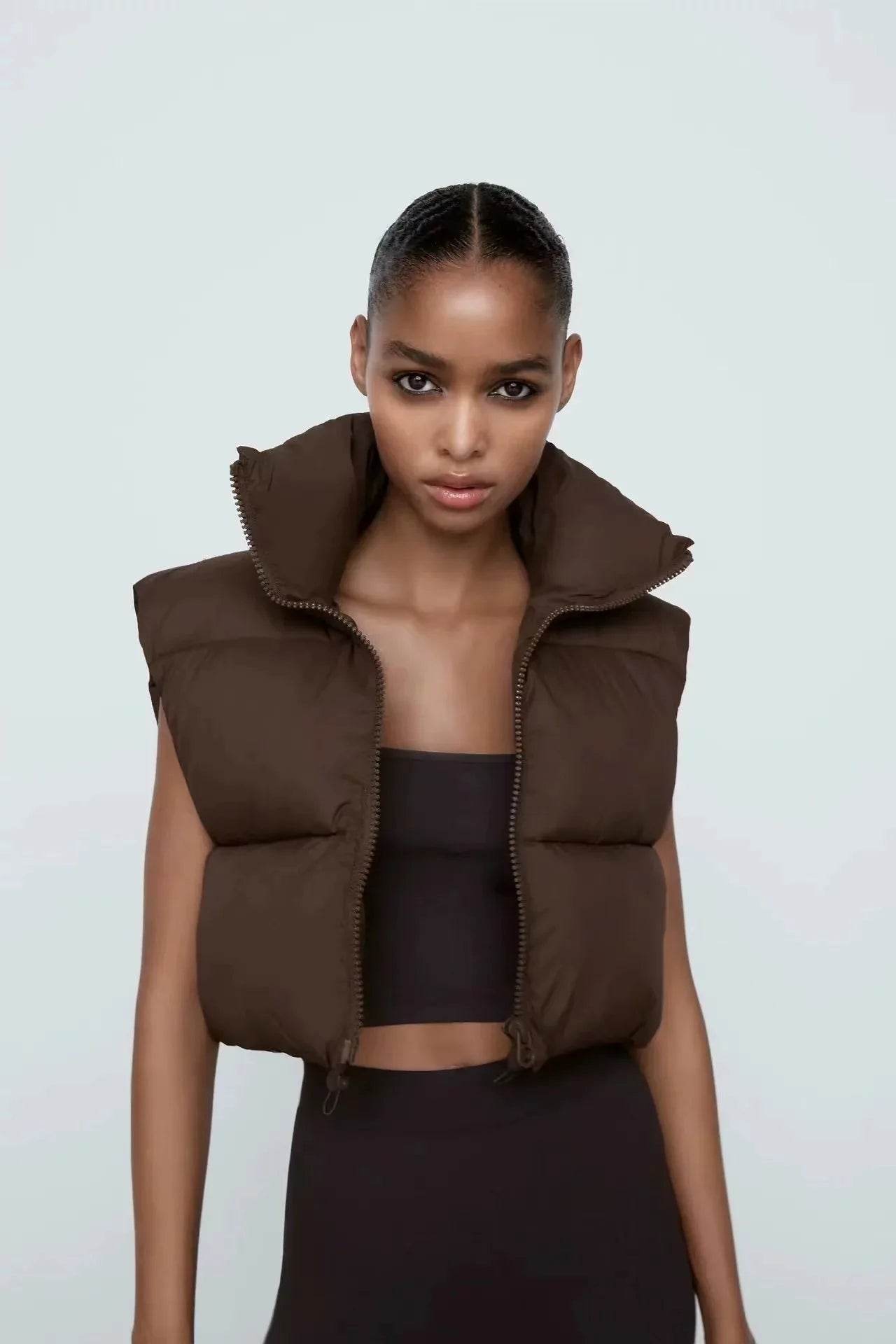 Elegant Chic Vests Fashionable Sleeveless Stand Collar Zipper Basic Autumn Winter Jacket Thick Warm Casual Women Vest Jacket ﻿ - AIAZ
