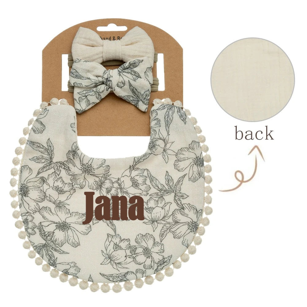Personalized Custom name Embroidered Newborn letter Nursery Baby Bibs burp cloth suit Cotton Gifts for Boy Girl  ﻿