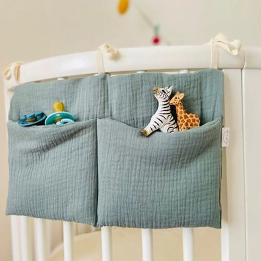 Baby Crib Organizer Cot Caddy Bed Storage Bag 2 Pockets Bedside Hanging Diaper Nursery Organizer for Diapers Toys Clothing