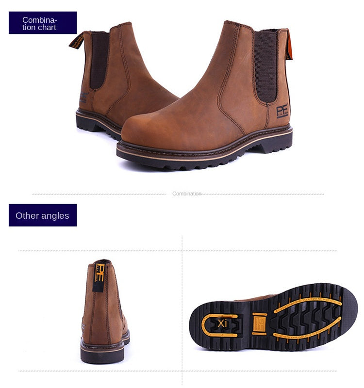 Goodyear-Welted Vintage Men Genuine Leather Ankle Motorcycle Boots Women Casual Elastic Goth Shoes Men Punk Work Boots