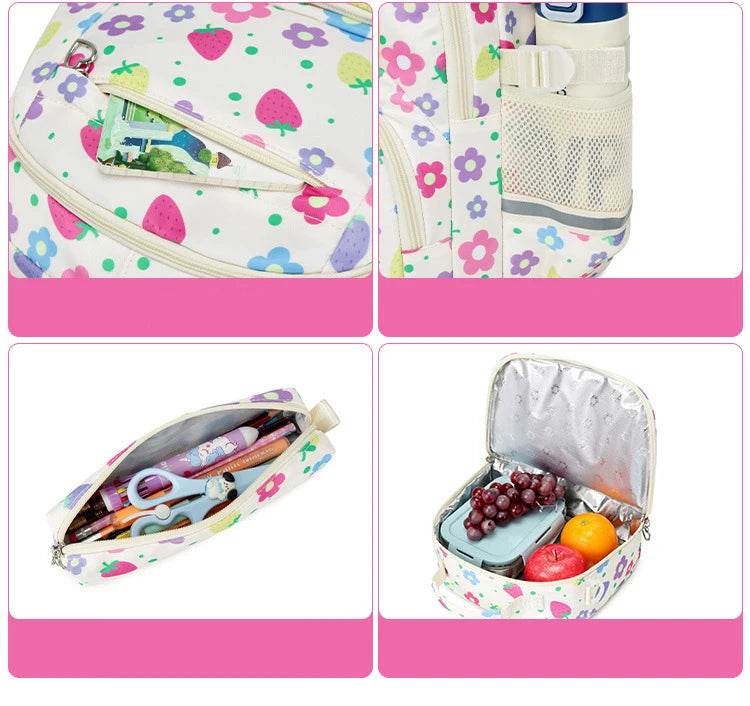 School Bags for Girl Pencil Case Colorful Set School Backpack Book Bag Luxury Brand Schoolbag Teenager's Backpack Kids - AIAZ