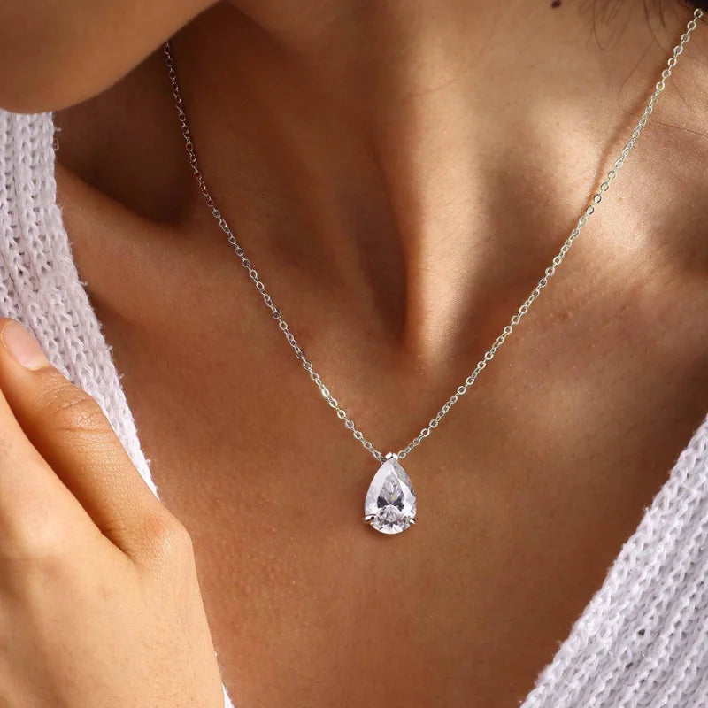1-5CT Pear Cut D VVS1 Moissanite Necklace 100% S925 Silver 18k Gold Plated Single Diamond Women's Pendant Necklace Fine Jewelry