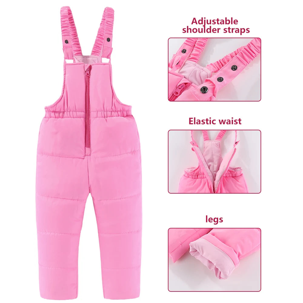 4-8T Kids Girls Ski Suits Hooded Snowboard Coats Children Winter Warm Pant Outdoor Sportwear Thick Cotton Snowboard Skiing Suit