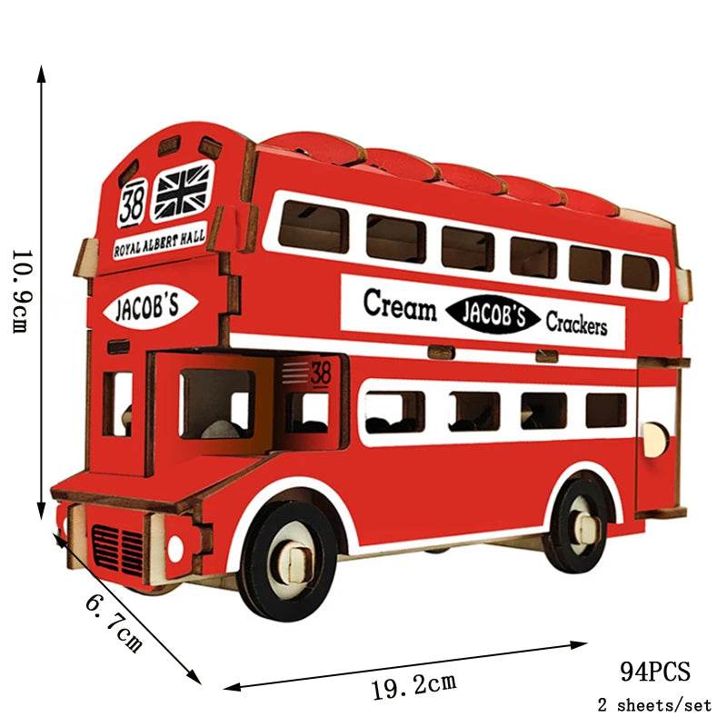 Retro Bus European-style Campervan 3D Wooden Car Puzzle DIY Sailing Ship Airplane Building House Model Jigsaw Toys For Children - AIAZ