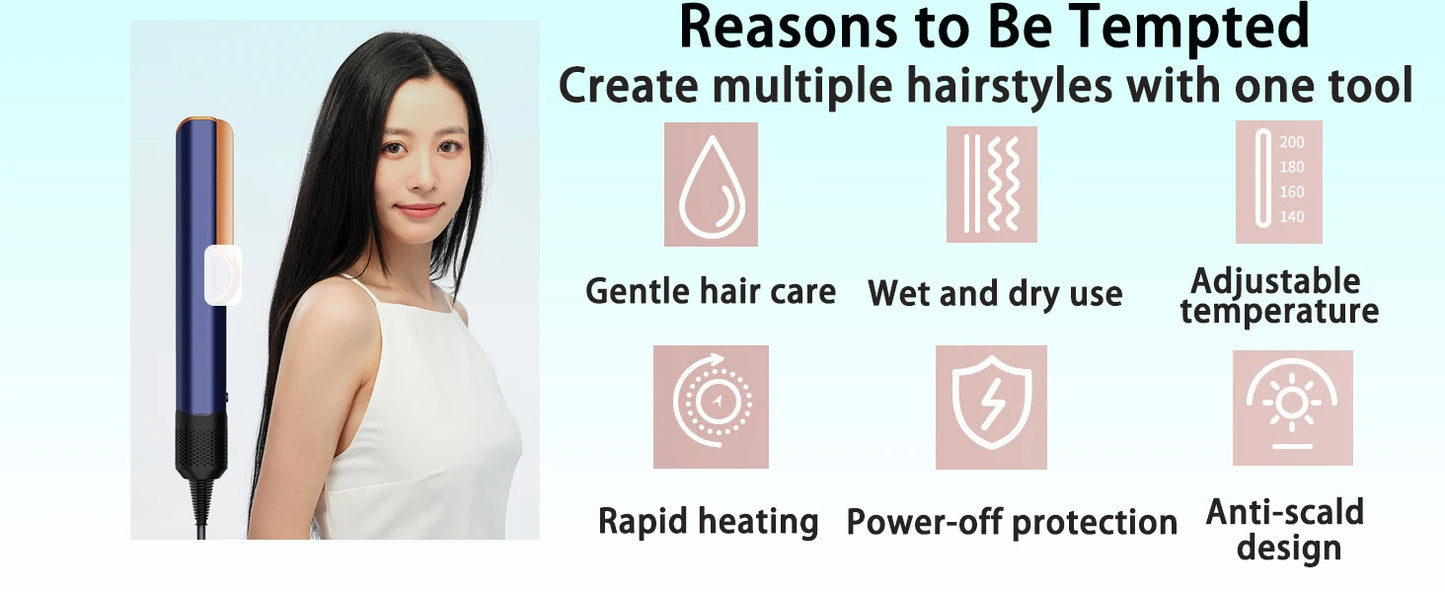 2025 New 2-in-1 Hair Straightener & Dryer Combo - Smartly Controlled Negative Ion Heating Plates, Suitable for Home Hair Styling