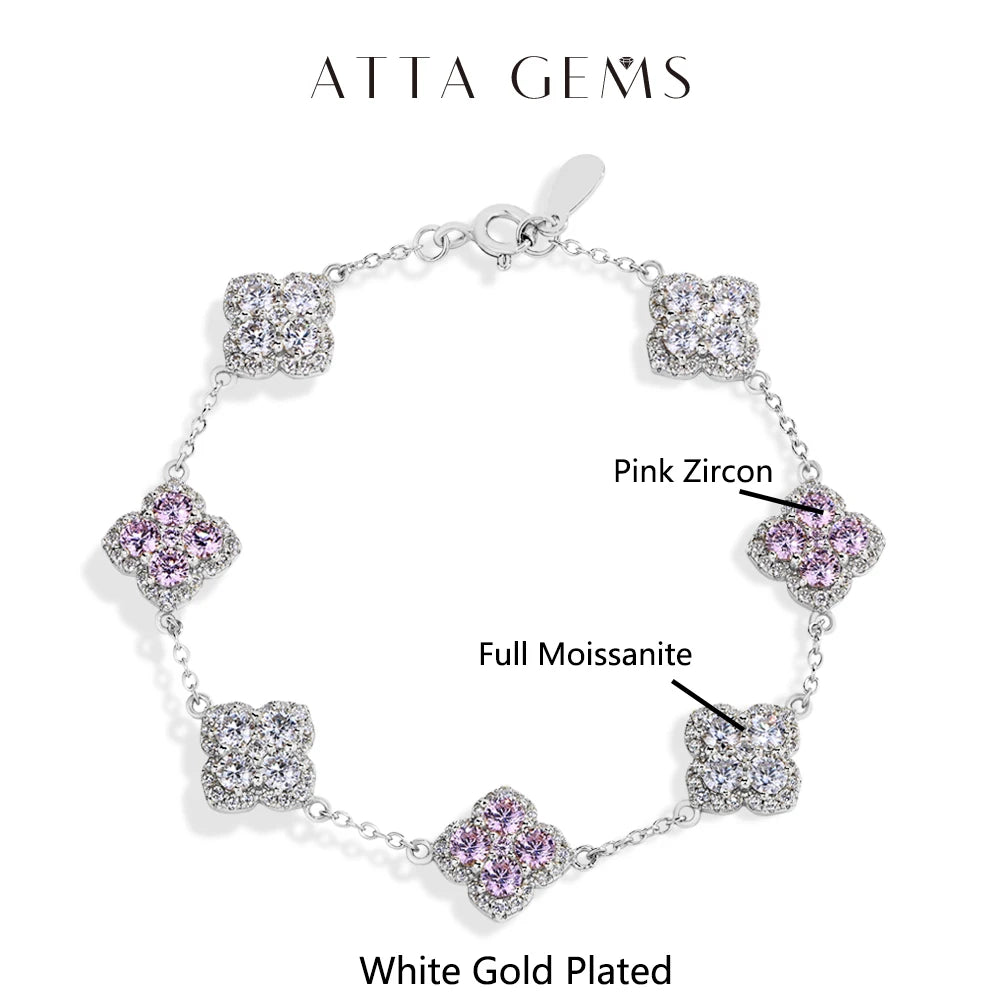 ATTAGEMS Full Moissanite Luxury Bracelet D VVS1 For Women Real S925 Sterling Silver Gold Plated Lucky Engagement Wedding Jewelry