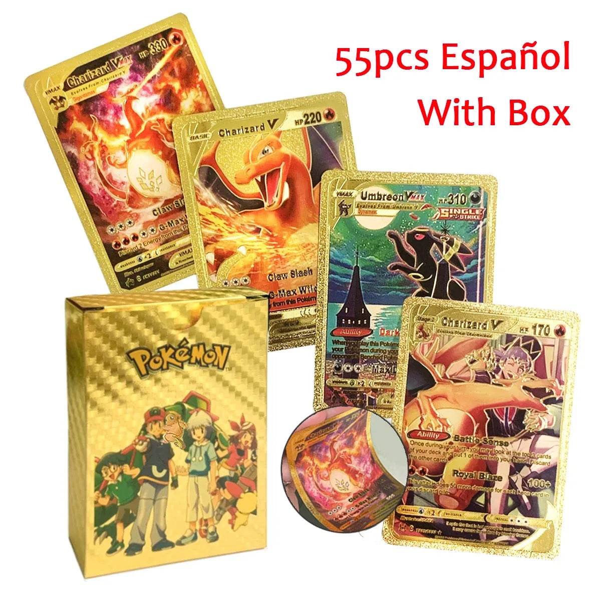 Pokemon Cards Vmax GX Gold Foil Flash Card English Spanish Colorful Pikachu Charizard French German Game Battle Collection Cards - AIAZ