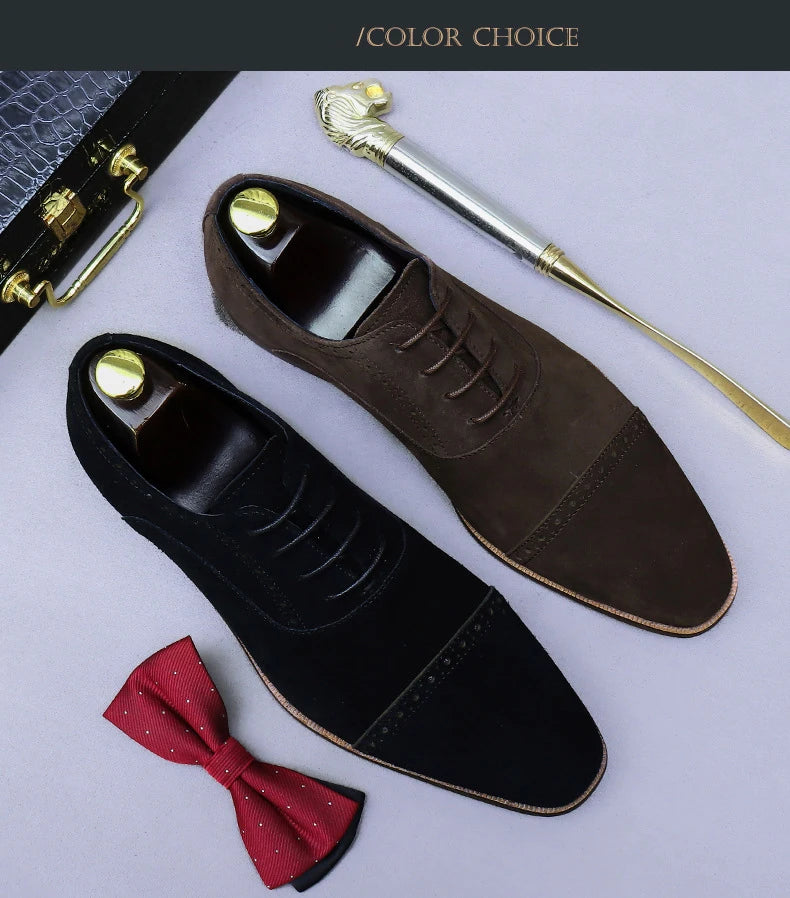 Business Casual Leather Shoes Men's Handmade Three-Joint Genuine Leather Men's Frosted British Suede Leather Lace-Up Men's Shoes