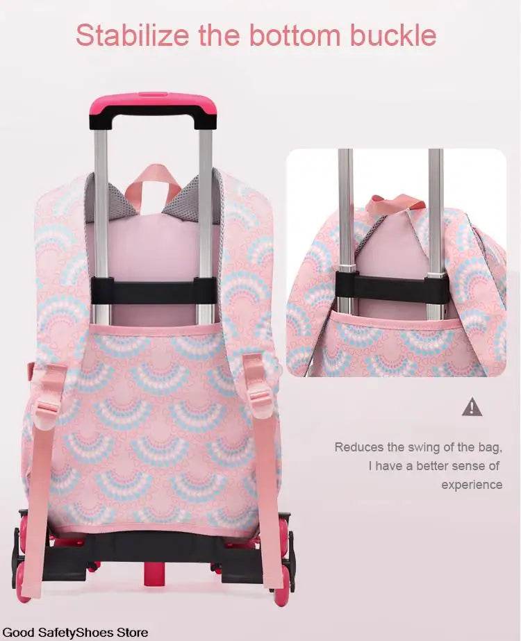 Rolling School Bags for Girls Backpack Children Waterproof School Backpacks with Wheels Middle School Trolley Luggage Back Pack - AIAZ