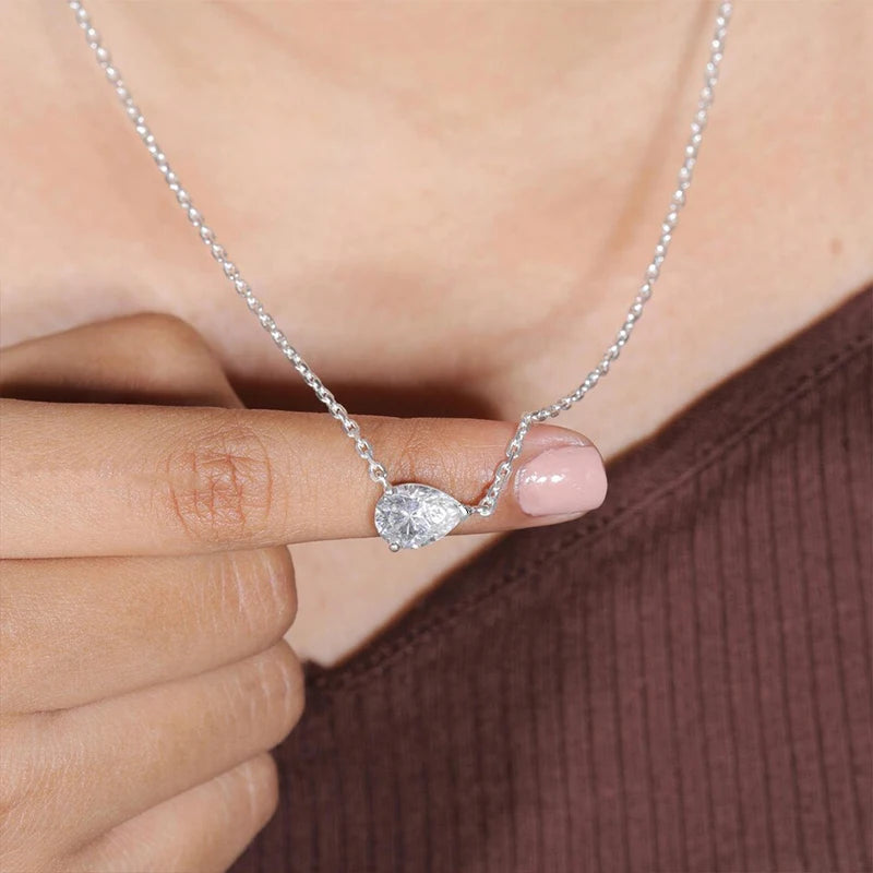 BXINY 1-3CT Pear Cut Moissanite Pendant Necklace S925 Silver East West Solitaire Water Drop Diamond Neck Chain for Women Jewelry