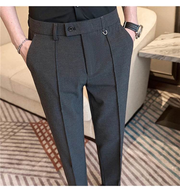 Men's business casual trousers, daily formal work pants, 2024 new high quality, plain color versatile ankle-length trousers. - AIAZ