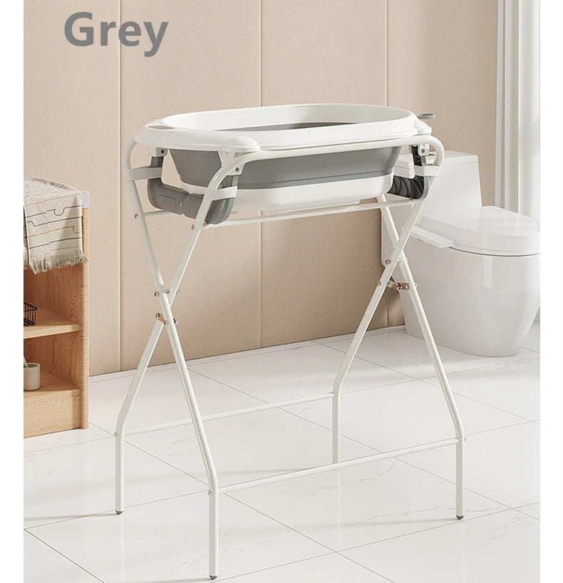 Collapsible Baby Bath & Folding Stand With Ergonomic Infant Cushion for Newborns & Toddlers - Complete Bathing Station