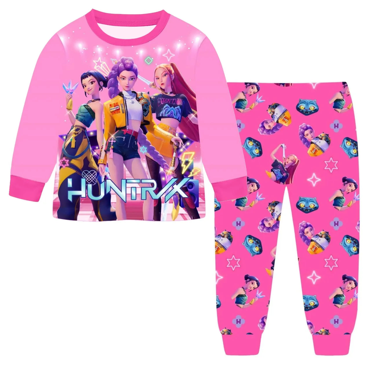 Movie Kpop Demon Hunters Kids Clothes Set Pajamas Sets Boys Daily Nightgowns Girls Long Sleeve T Shirt+Pants 2pcs Set