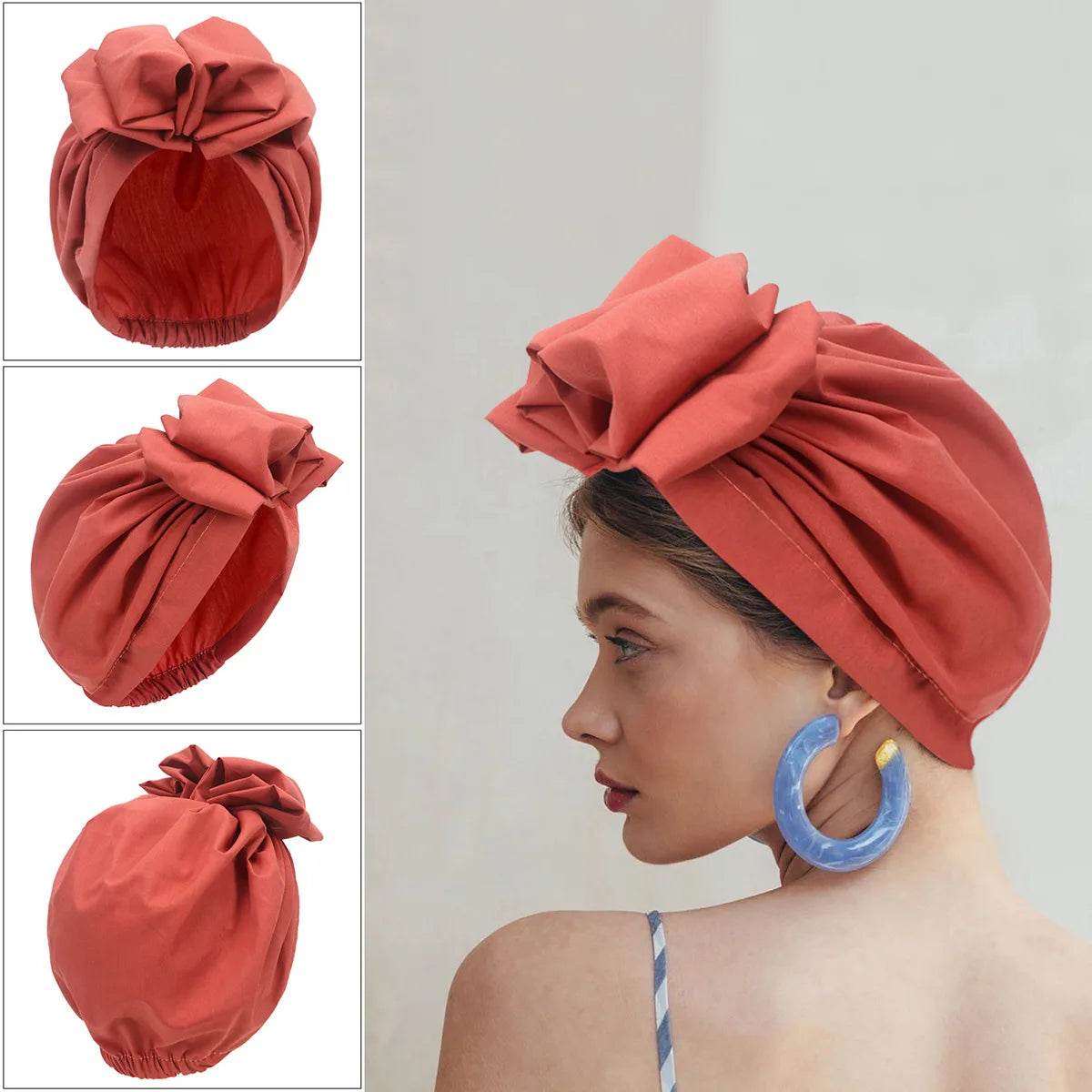 Fashion African-style headgear, women's headdresses, Muslim-style soft Hijab, monochromatic colored mirror hats in Muslim style - AIAZ