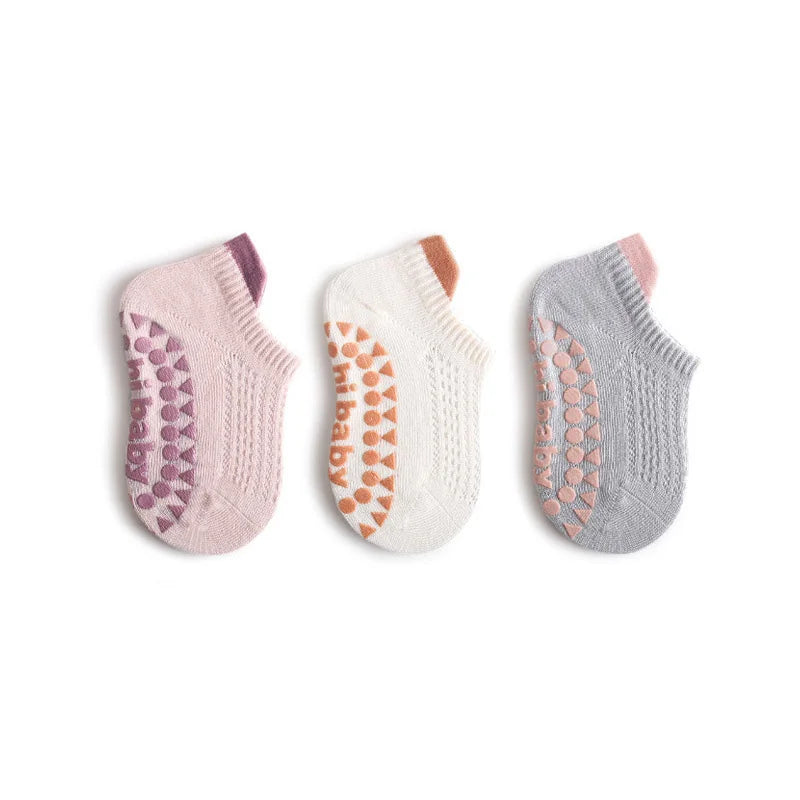 3 Pairs Babys Cotton Thin Mesh Socks Comfy Breathable Kids Boys Girls Non-slip Floor Socks