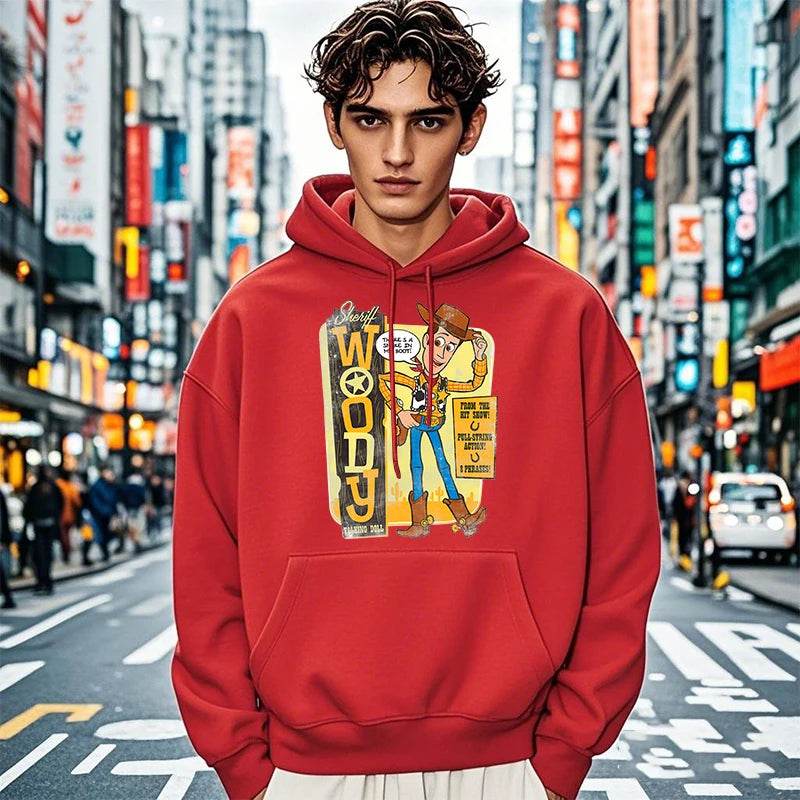 Disney Toy Story Woody Print Men's Hoodie Casual Sports Sweater Loose Top - AIAZ