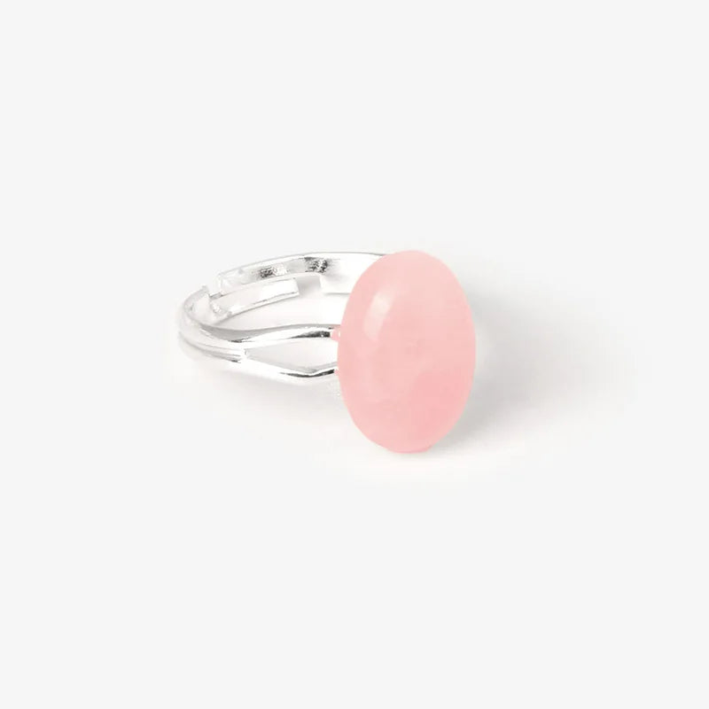 Cabochon Natural Stone Ring 10*14MM Oval Agates Turquois Quartzs Gem Finger Ring Silver Color Adjustable Open Rings Jewelry Gift