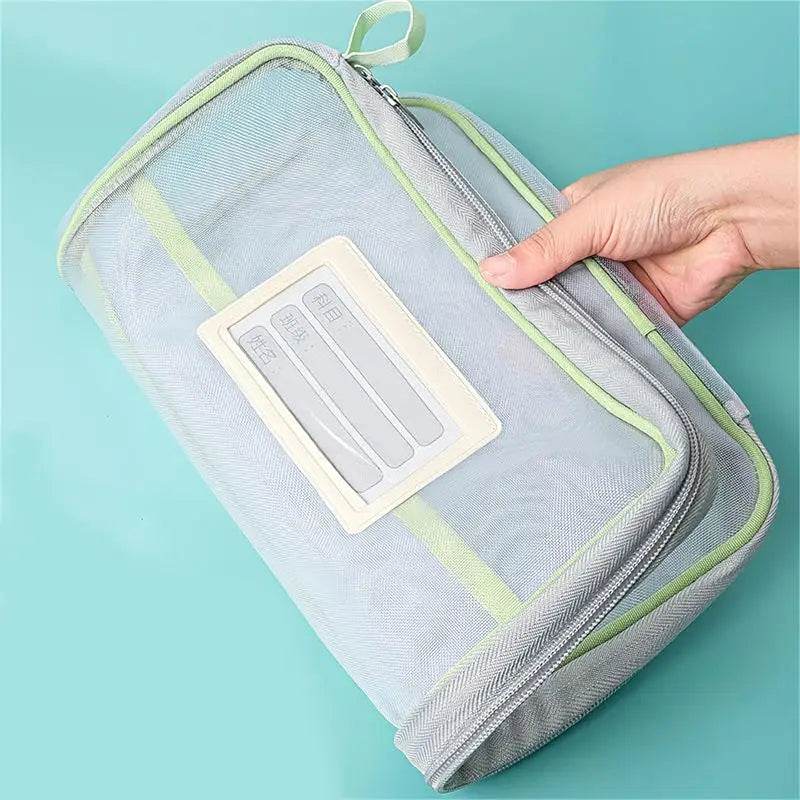 School Office Supplies Stationary Bag Stationery Storage Bag Double-layer Mesh Zipper Bag Large Capacity Organizer Folders - AIAZ