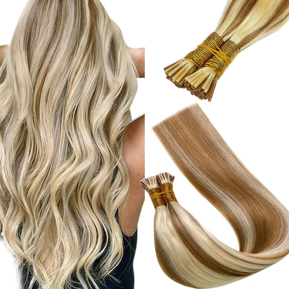 I Tips Virgin Hair Extensions 27# For Black Women 100% Remy Bulk Hair I Tip Natural Hair Extensions Straight Natural Fusion 613#