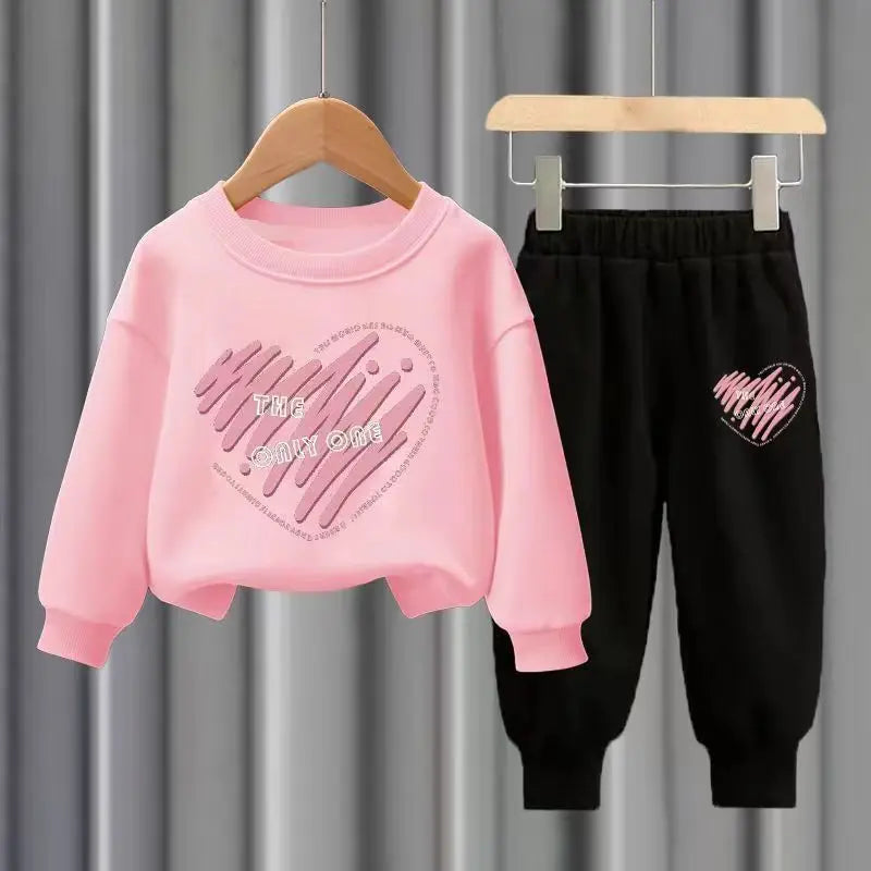 Kids Clothes Girls & Boys Autumn Long Sleeve Top & Pants 2 Pieces Sets Children Boy & Girl Printed Heart Tracksuit Sport Outfit