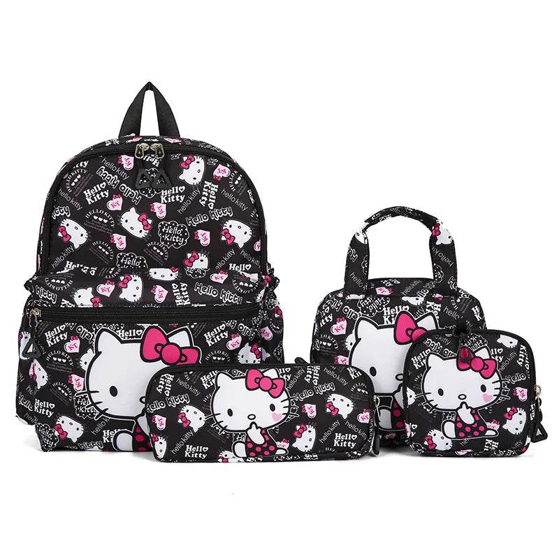 4Pcs School Bag Set For Elementary School Students Cartoon Printed Hello Kitty Kuromi Junior High School Backpack With Pen Bag - AIAZ