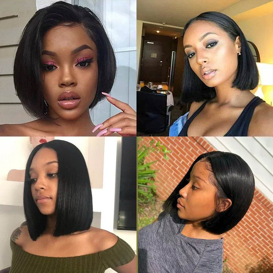 13x4 Straight Lace Frontal Bob Wig Human Hair Transparent 100% Human Hair 4x4 Lace Closure For Women Brazilian Wig 12 14 16 Inch - AIAZ