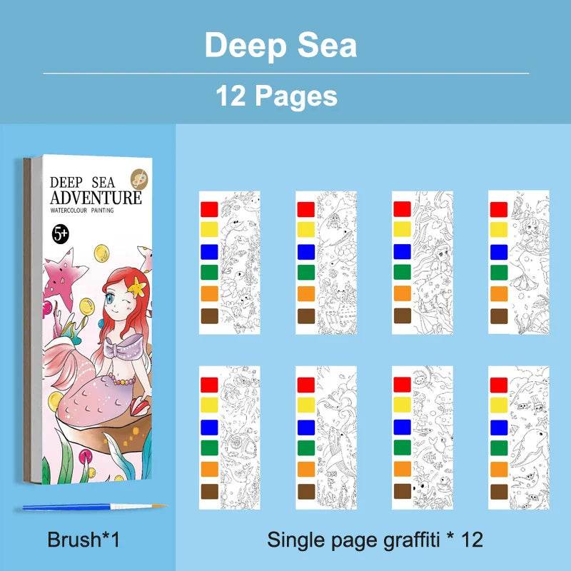 12Pages Coloring Books Portable Watercolor Painting Book Graffiti Picture Books Painting Drawing Toys For Children Gift - AIAZ