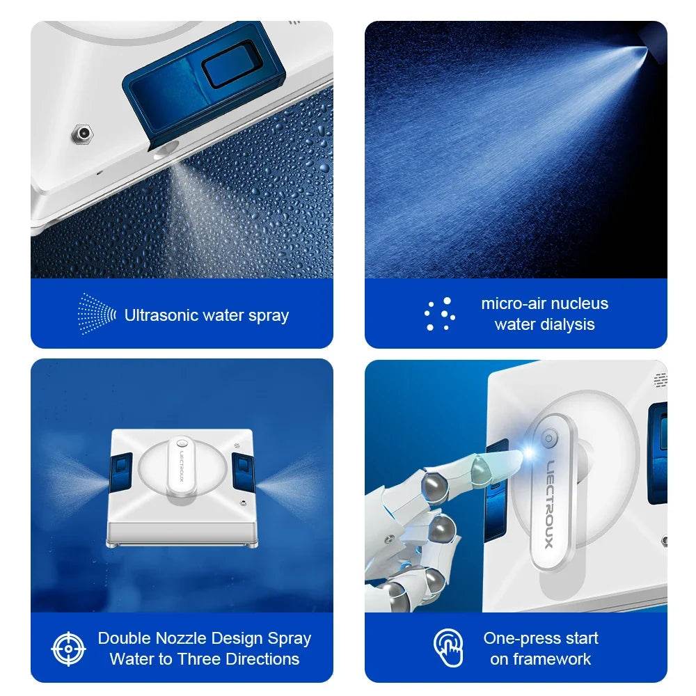 Robot Window Cleaner LIECTROUX YW509,4-Way Water Spray,Home Wall Glass Window Robot Vacuum Cleaner,Updated Laser,Smart Memory - AIAZ