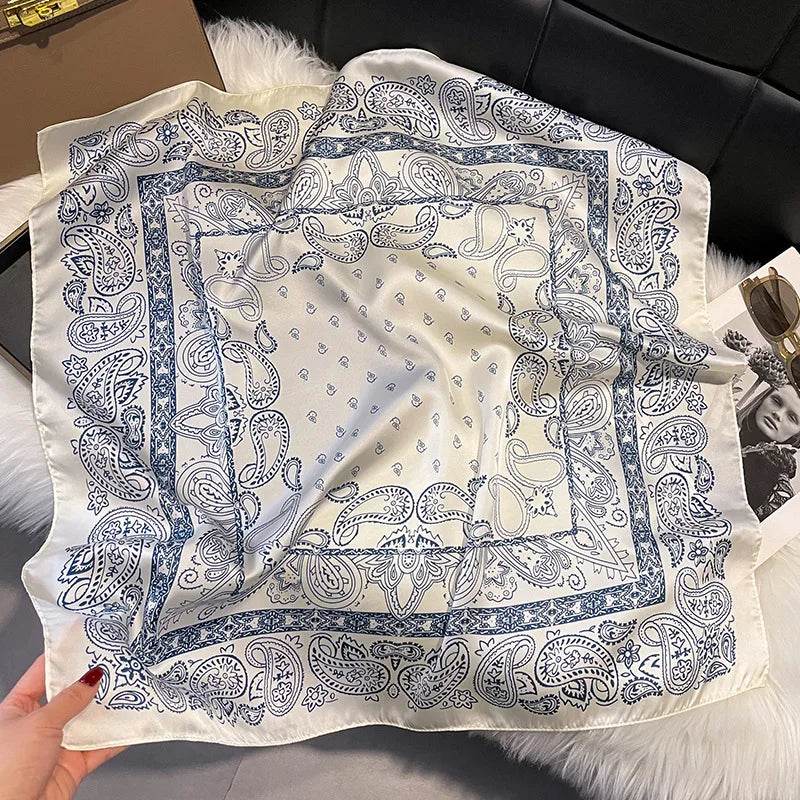 Luxury Chain Print Small Square Scarf Simulated Silk Thin Neck Scarf Fashion Sunscreen Headscarf For Women 70x70cm - AIAZ