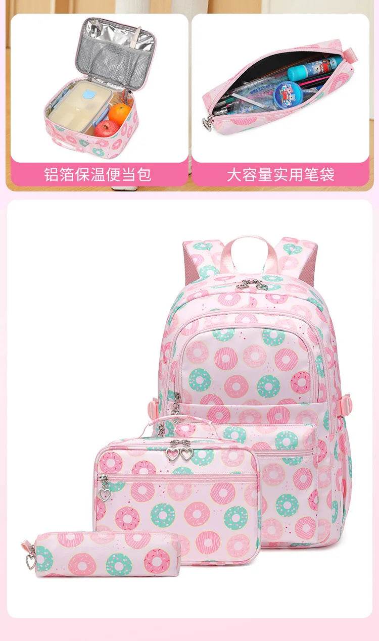 2025 New 3 Pcs Sets Student Schoolbag Girls Fashion Leisure Large Capacity Backpack Junior High School Shoulders Backpack - AIAZ